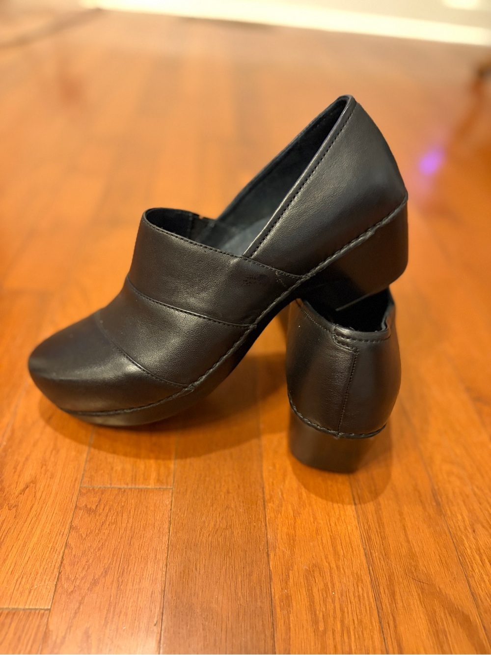 Dansko Black Leather Clog Heels